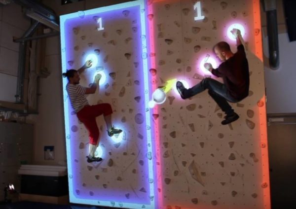 Augmented reality climbing wall